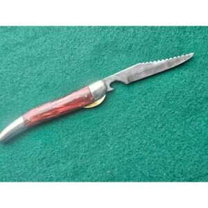 HAMMER BRAND SINGLE BLADE POCKET FISHING KNIFE WITH FISH SCALER RED Swirl Covers